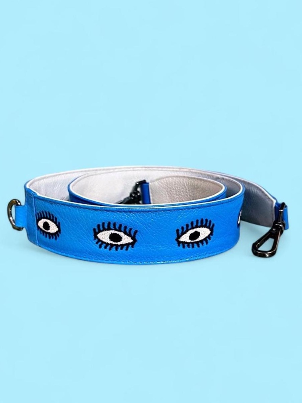 Min & Mon Detachable Leather Shoulder Strap - All Over Eyes - Ibiza Blue